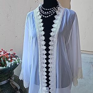 Sheer white cover up with lace trim size XXL